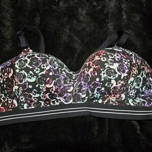 Floral Black Bra with Multicolor Design